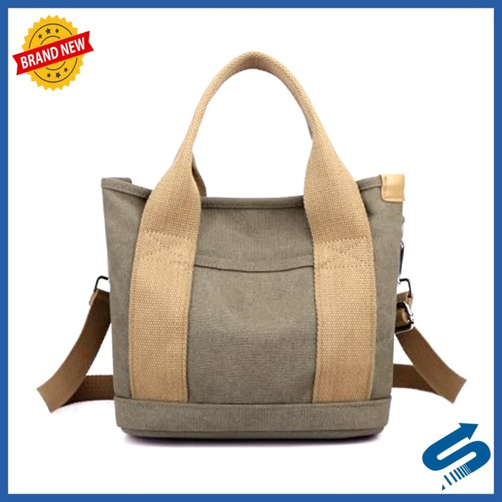 Canvas Tote Bag with Zipper Crossbody Shoulder Bag Versatile Chic Minimal - Picture 5 of 7